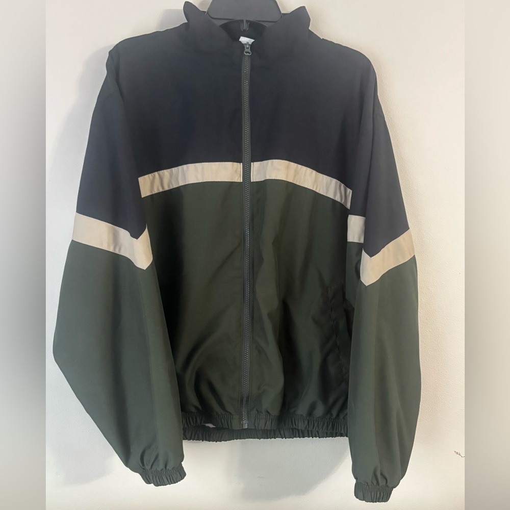 Champion Men's Black & Olive Colorblock Windbreaker with Cream Accents